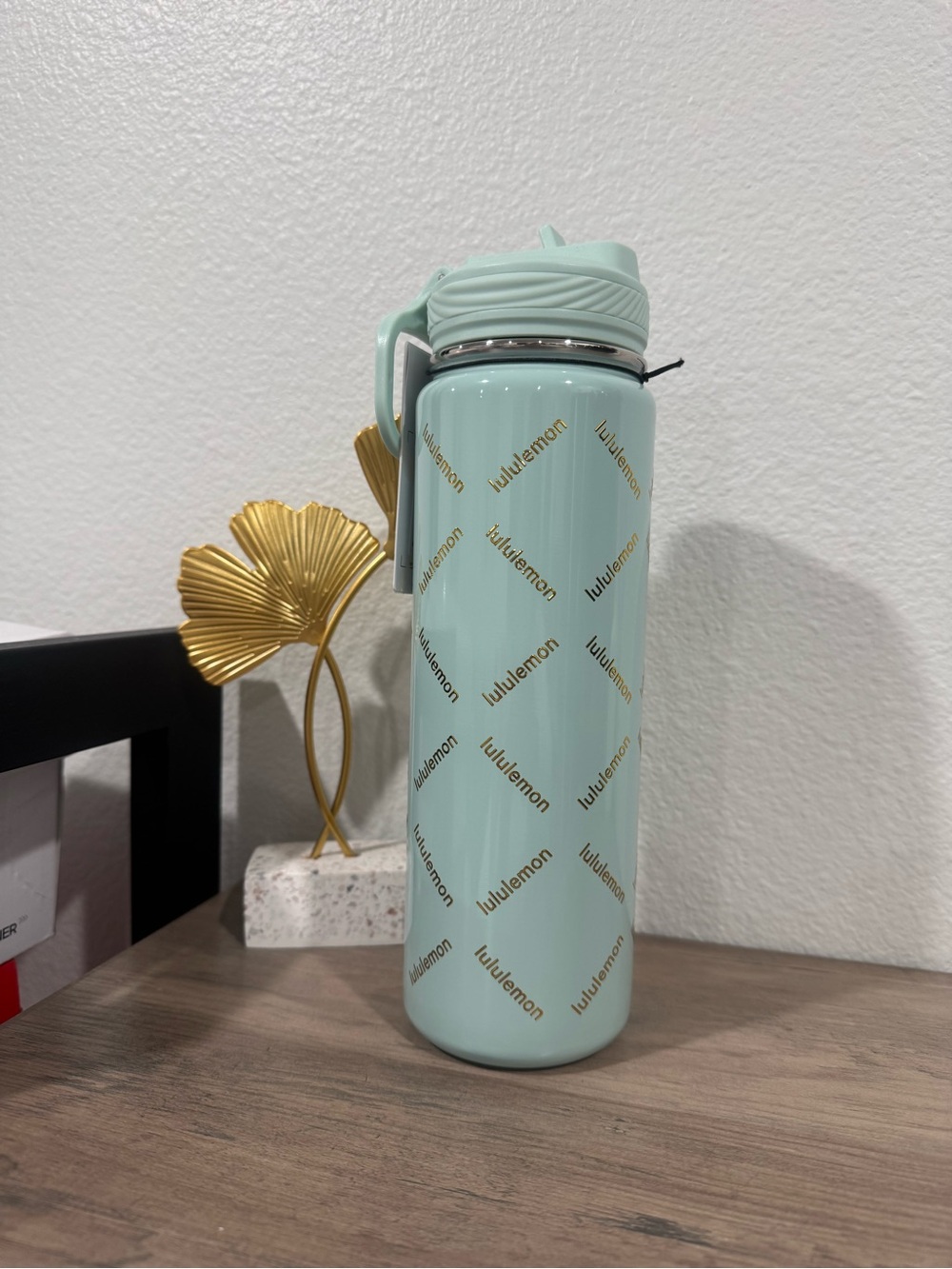 lululemon athletica Mint Green Stainless Steel Water Bottle with Gold Logo